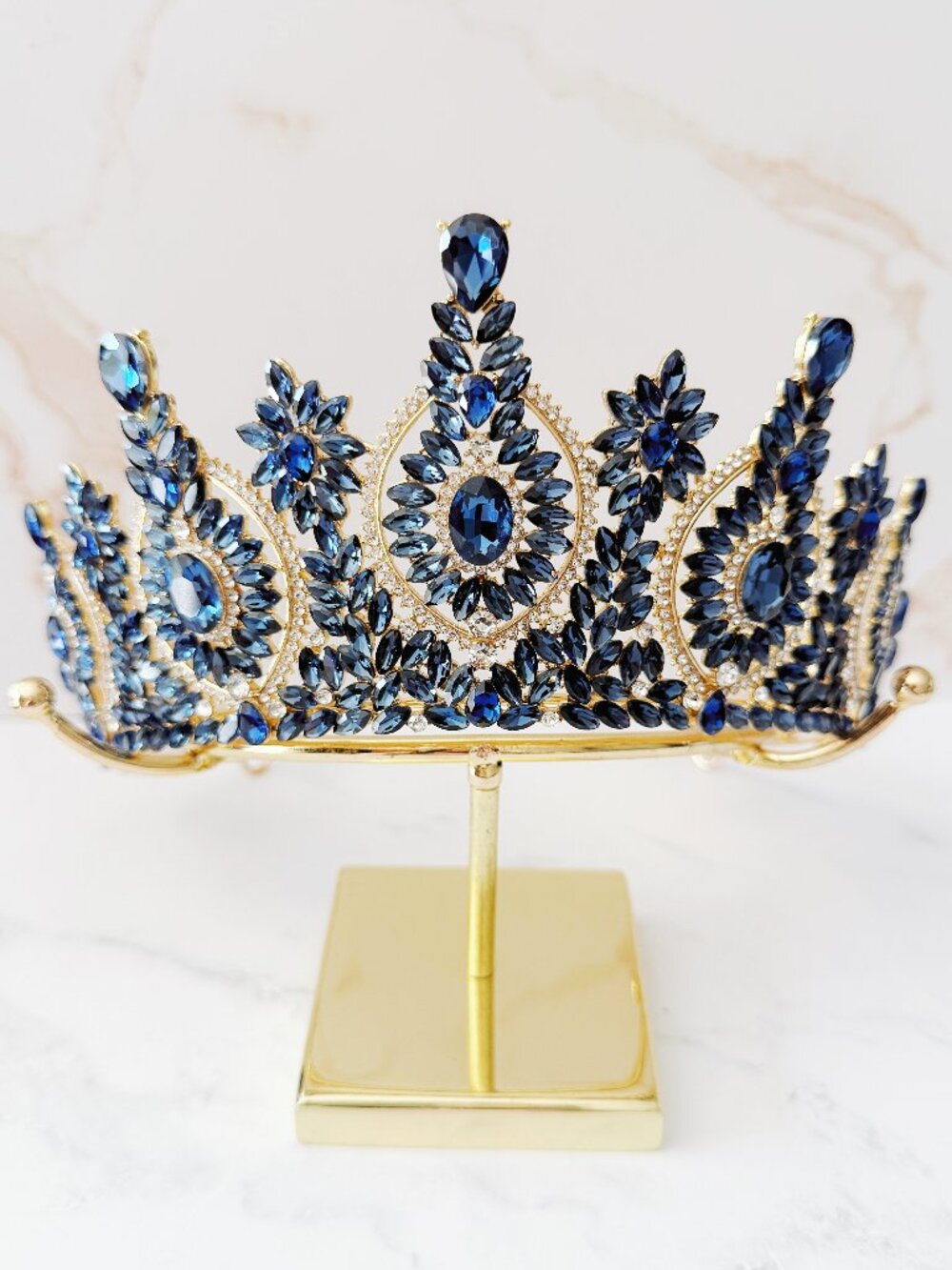 Navy Blue Crystal crown, Vintage crown, birthday crown, Gala accessory, Costume